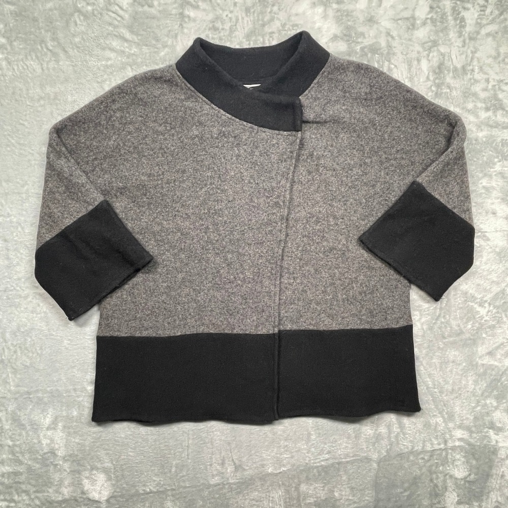 JM Collection Colorblock Sweater Womens Large Gray Black Mock Neck 3/4 Sleeve